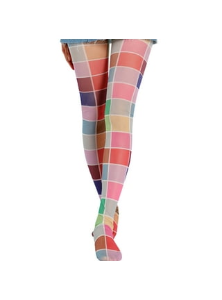 Plaid Footless Tights Teal Printed Pantyhose From Ankle to Waist