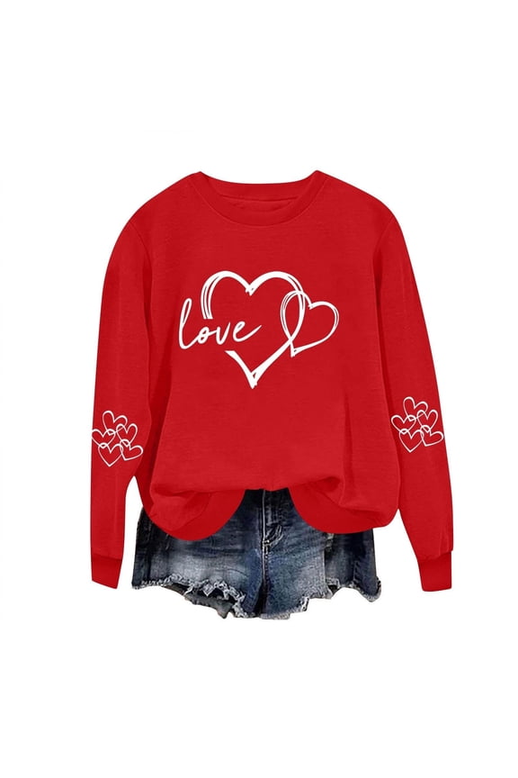 Women's Heart Graphic Crewneck Pullover Tops, Soft Valentines EKG Heart Print Shirt Comfy Valentines Heart Couple Tunic Shirt Cute Love Heart Couple Tunic Top Cute Sweatshirts, White S