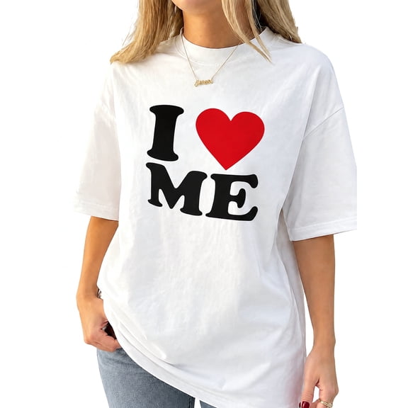 Women's Heart Graphic T-Shirt Letter Print Relaxed Fit Short Sleeve Crew Neck Casual Tee