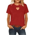 thumbnail image 1 of Women's Heart Hollow T-Shirts -Casual Loose Short Sleeve Crew Neck Tops Summer Casual Base Tee, 1 of 9