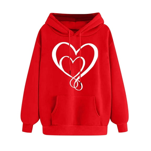 Women's Heart Hoodies, Sweatshirts for Women Pullover with Hood and Pockets Casual Long Sleeve Tops Fleece Lined Hooded Sweatshirt Drawstring Hoody Sweater