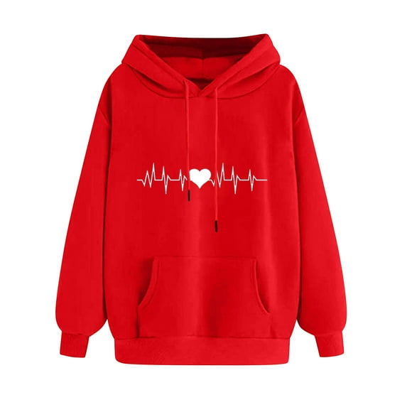 Women's Heart Hoodies, Sweatshirts for Women Pullover with Hood and Pockets Casual Long Sleeve Tops Fleece Lined Hooded Sweatshirt Drawstring Hoody Sweater