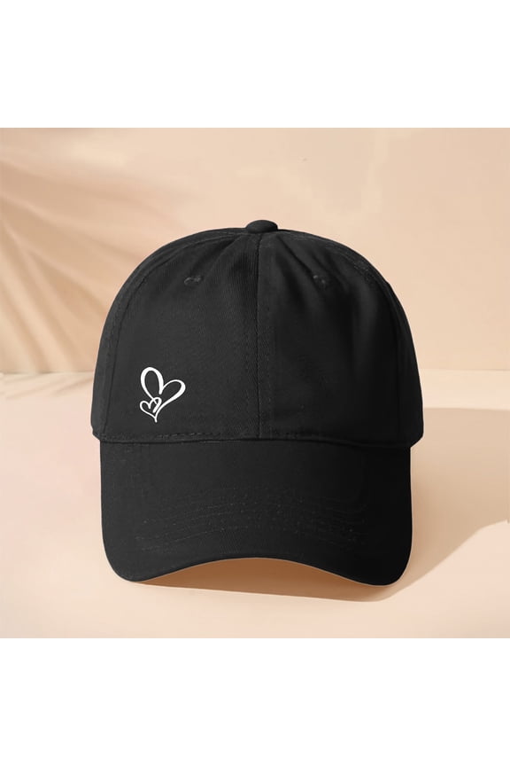 Women's Heart Print Baseball Cap, Cute Adjustable Dad Hat with Ponytail Hole, Classic Low Profile Sun Hat for Running, Workout, and Daily Casual Wear Black