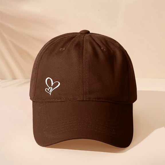 Women's Heart Print Baseball Cap, Cute Adjustable Dad Hat with Ponytail Hole, Classic Low Profile Sun Hat for Running, Workout, and Daily Casual Wear Coffee