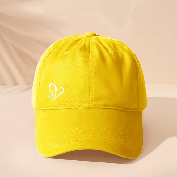 Women's Heart Print Baseball Cap, Cute Adjustable Dad Hat with Ponytail Hole, Classic Low Profile Sun Hat for Running, Workout, and Daily Casual Wear Yellow
