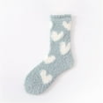thumbnail image 1 of Women's Heart Print Coral Fleece Socks, Double Sided Plush Sleep Socks, Non-Slip Grip Ankle Socks, Cozy Home Wear, Soft Winter Bed Socks, Heart Pattern Design - Sky Blue, 1 of 10