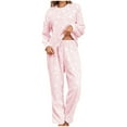 thumbnail image 1 of Women's Heart Print Flannel Pajama Set Crew Neck Pullover Top and Pants Warm 2-Piece Loungewear Cozy Fall Winter Sleepwear, 1 of 3