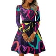 thumbnail image 1 of Women's Heart Print Long Sleeve Fit And Flare Dress Belted Waist Romantic Red Heart Detail Flowy Skirt Soft Fabric Ideal for Valentine s Day Casual, Sizes S-5XL, 1 of 5
