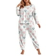 thumbnail image 1 of Women's Heart Print Long Sleeve Pajama Set Soft Button Down Sleepwear Relaxed Fit White XXL, 1 of 4