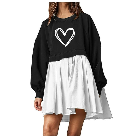 DailyTrove Women's Heart Print Oversized Mini Dress, Short Sleeve, Casual Garden & Picnic Wear, Lightweight Cotton Blend, Relaxed Fit, Plus Size Friendly