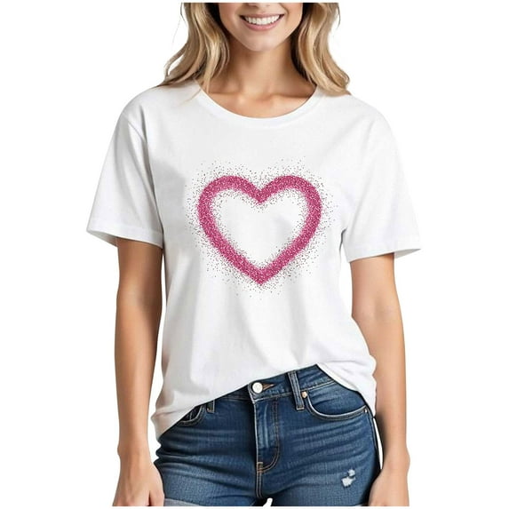 Women's Heart Print T Shirts Summer Funny Love Graphic Short Sleeve Tops for Teen Girl's