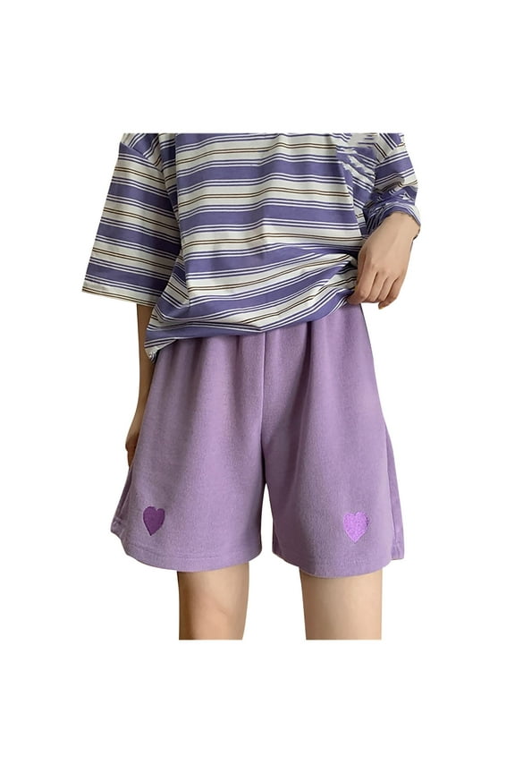Women's Heart Printed Fashion Bermuda Shorts Pockets Yoga Lounge Athletic Sweat Shorts for Teen Girls Knee Length