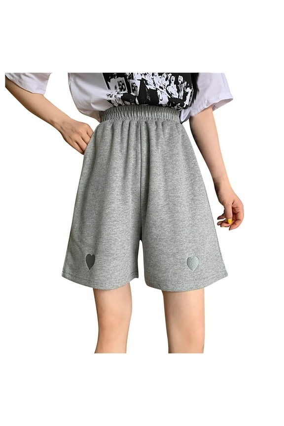Women's Heart Printed Fashion Bermuda Shorts Pockets Yoga Lounge Athletic Sweat Shorts for Teen Girls Knee Length