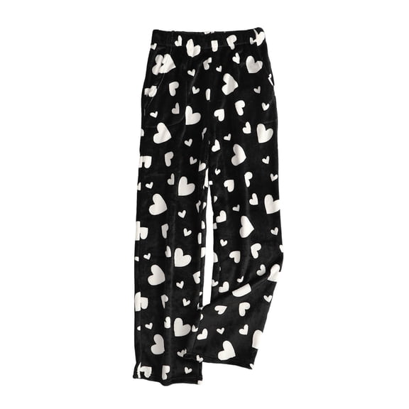 Women's Heart Printed Loungewear Soft Flannel Pajama Pants Elastic Waist Sleep Pant Wide Leg Bottom with Pockets Fleece Sleepwear Casual Pajamas