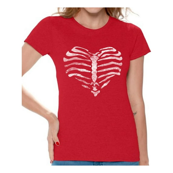 Women's Heart Ribcage Graphic T-shirt Tops Skeleton Ribcage Day of Dead Halloween