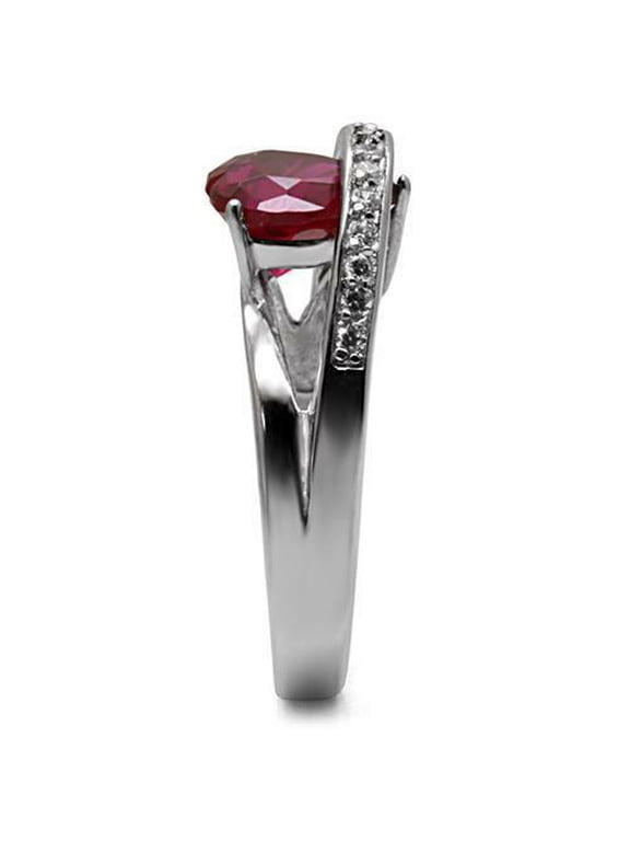 Women's Heart Ruby Red CZ Stainless Steel Love Engagement Band Promise Ring