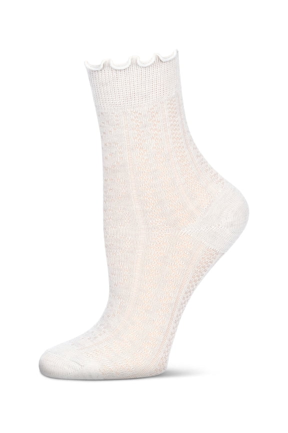 Women's Heart Ruffle Cuff Pointelle Crew Socks - Womens - Female, 9-11, Pink Heather