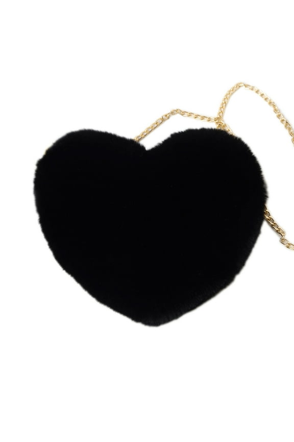 Women's Heart Shaped Faux Fur Crossbody Wallet Purse Chain Shoulder Bag