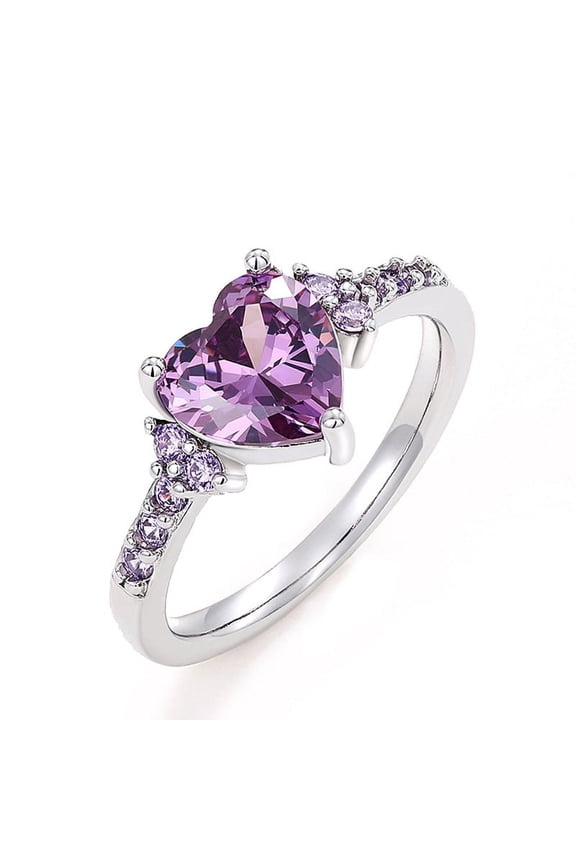 New Women's Heart-Shaped Purple Cubic Zirconia Rings