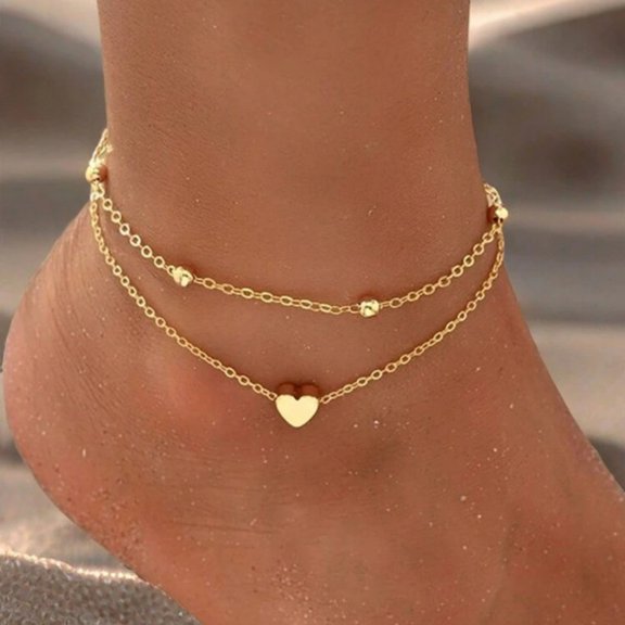Womens Heart Shaped Rhinestone Ankle Bracelet Stacked Alloy Anklet Jewelry for Summer Beach Christmas Gift