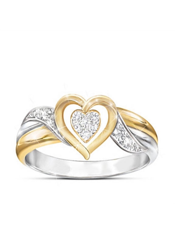 Women's Heart-Shaped Two-Color Real Gold Electroplated Ring