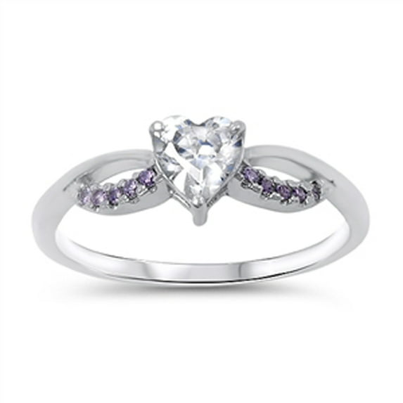 Women's Heart Simulated Amethyst Promise Ring .925 Sterling Silver Band Purple CZ Female Size 8