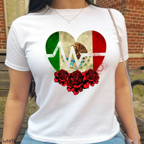 Women's Heart for Mexico Rose Graphic T-Shirt Mexico Baby Tee Mexican Crop