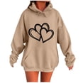 thumbnail image 1 of Women's Hearts Printed Hoodies Oversized Long Sleeve Drawstring Hooded Sweatshirts Casual Fashion Sweater Tops with Pockets (XL, Khaki), 1 of 4