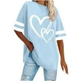 thumbnail image 1 of Women's Hearts Printed Oversized T-shirts Striped Short Sleeve Crew Neck Casual Summer Baggy Tee Shirt Tshirts (5XL, Light Blue), 1 of 8