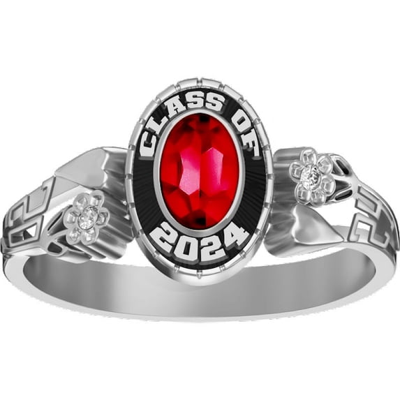 Women's Hearts and Flowers Class Ring with simulated stone