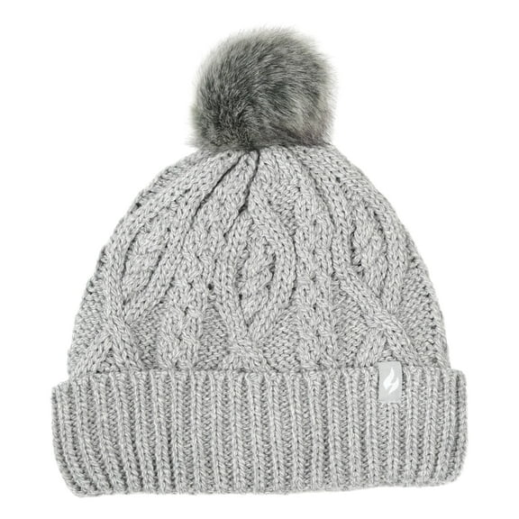 Women's Brina Solid Cable Knit Roll Up Hat with Pom-Pom