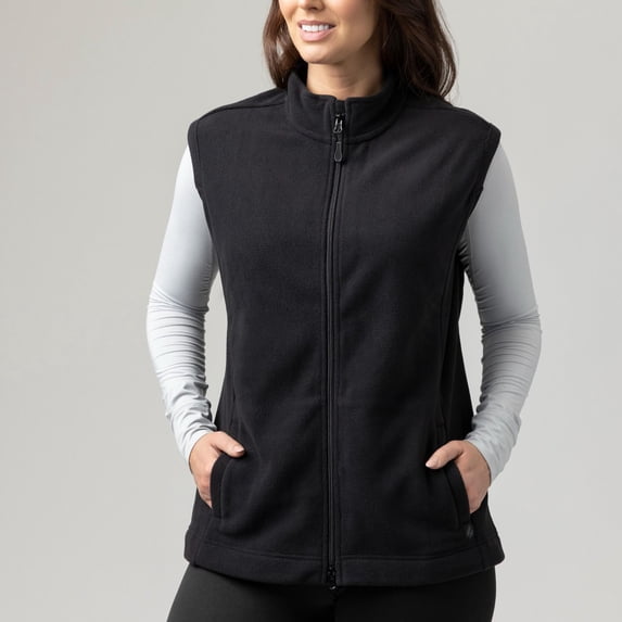 Women's Heat Holders Vera Original Super Brushed Fleece Double Zipper Vest Color: Black Size: X LARGE
