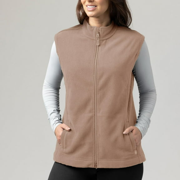 Women's Heat Holders Vera Original Super Brushed Fleece Double Zipper Vest Color: Camel Size: MEDIUM