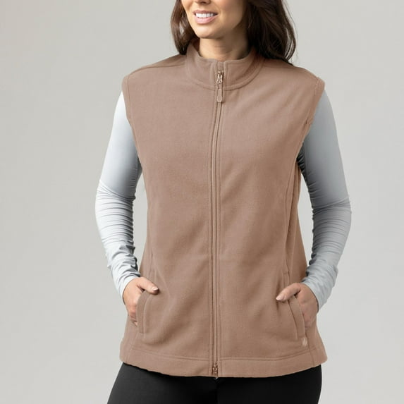 Women's Heat Holders Vera Original Super Brushed Fleece Double Zipper Vest Color: Camel Size: MEDIUM