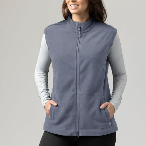 Women's Heat Holders Vera Original Super Brushed Fleece Double Zipper Vest Color: Dusty Blue Size: SMALL