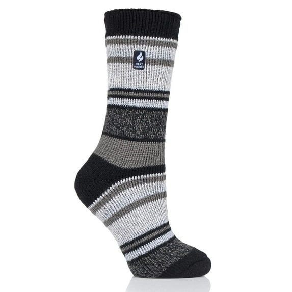Women's Heat Holders Yasmine Multi Stripe Crew Socks Color: Black Light Gray Size: N/A