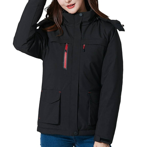Women's Heated Jacket Windproof Outdoor Sports Fast Warm Up Hooded Jacket Long Sleeve Electric Heated Coat Solid Color Heating Clothing Thermal Ladies Jackets