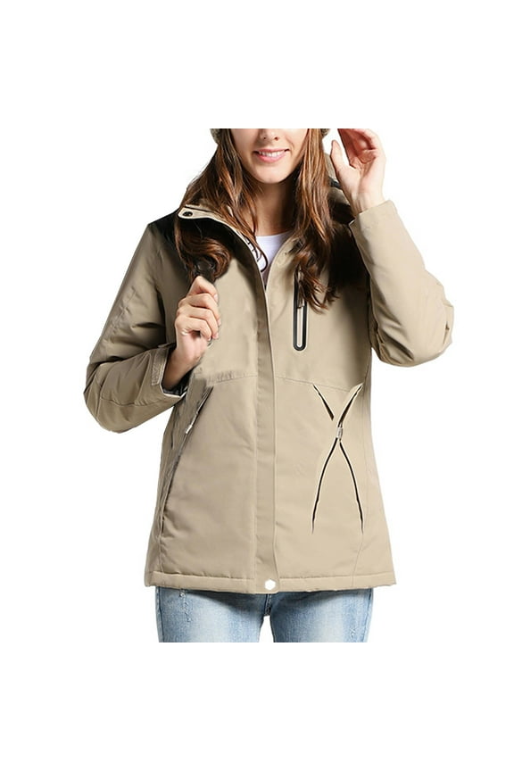 Women's Heated Jackets Fast Warm Up 3 Zone Usb Charging Detachable Hood Solid Color Windproof Puffer Jacket Long Sleeve Zip Up Coat Woman Jacket