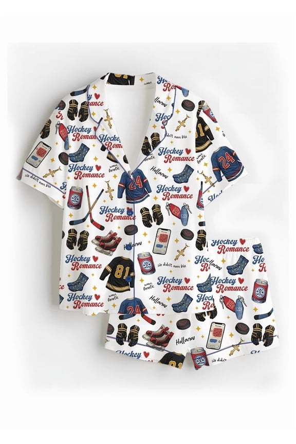 Women’s Heated Rivalry Romance Short Sleeve Silky Satin Pajama Set