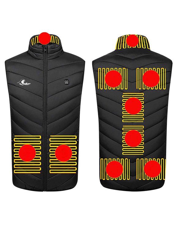 Women's Heated Vest Mens Lightweight Quilted Vest Stand Collar 9 Zones Heating Sleeveless Jackets Winter Outdoor M, Black