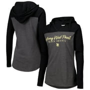 Womens Heather Charcoal Army Black Knights Knockout Color Block Hooded V-Neck Long Sleeve T-Shirt