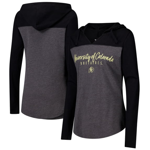 Women's Heather Charcoal Colorado Buffaloes Knockout Color Block Hooded V-Neck Long Sleeve T-Shirt