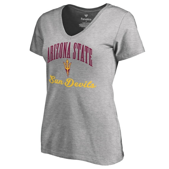 Women's Heather Gray Arizona State Sun Devils Victory Script V-Neck T-Shirt