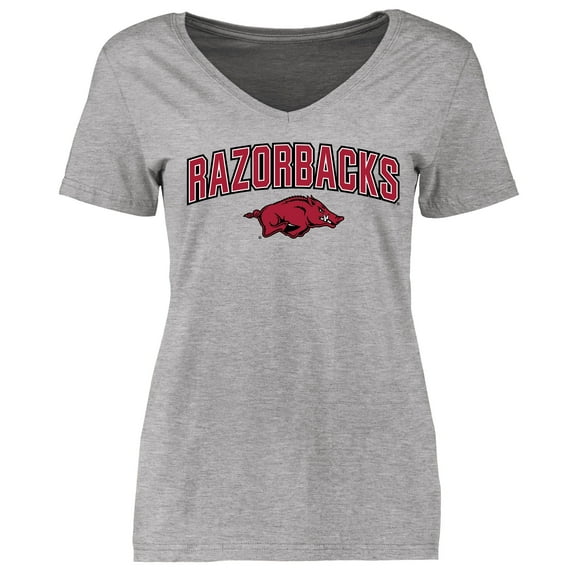 Women's Heather Gray Arkansas Razorbacks Proud Mascot V-Neck T-Shirt