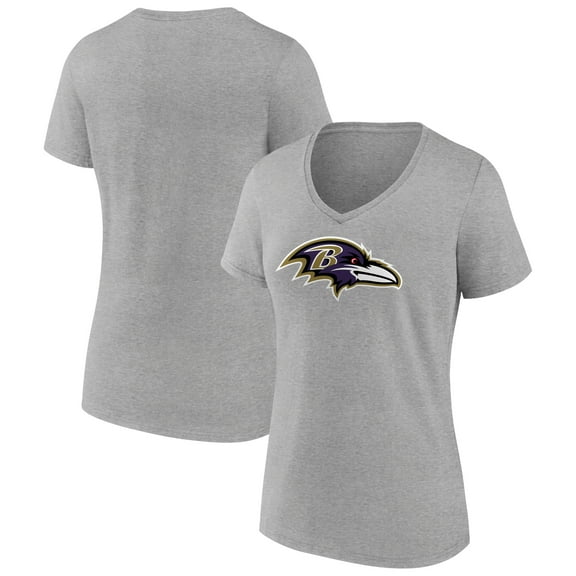 Women's Heather Gray Baltimore Ravens Primary Team Logo V-Neck T-Shirt