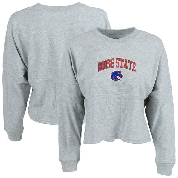 Women's Heather Gray Boise State Broncos Oversized Cropped Retro Long Sleeve T-Shirt