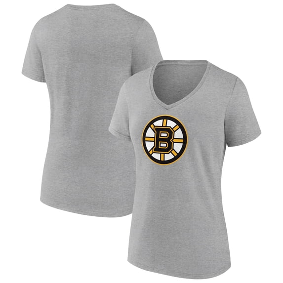 Women's Heather Gray Boston Bruins Primary Logo Team V-Neck T-Shirt
