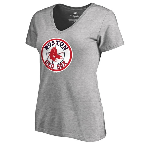 Women's Heather Gray Boston Red Sox Cooperstown Collection Forbes V-Neck T-Shirt