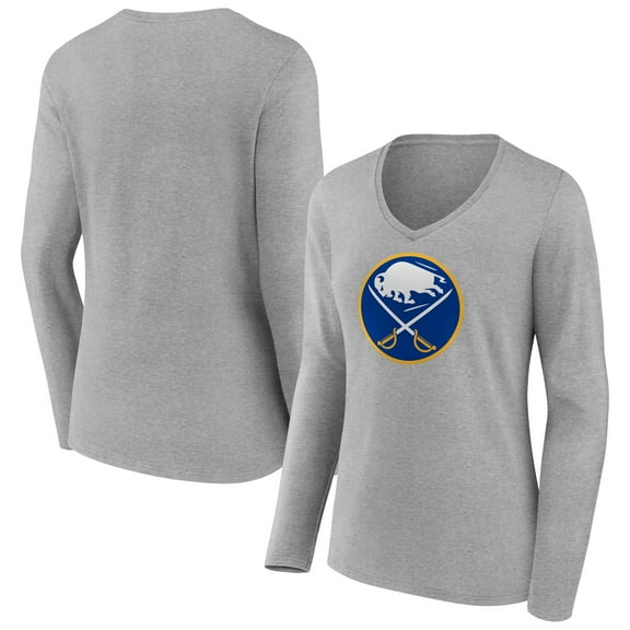 Women's Heather Gray Buffalo Sabres Primary Logo Team Long Sleeve V-Neck T-Shirt