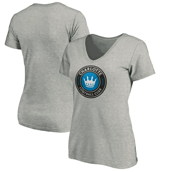 Women's Heather Gray Charlotte FC Official Logo V-Neck T-Shirt
